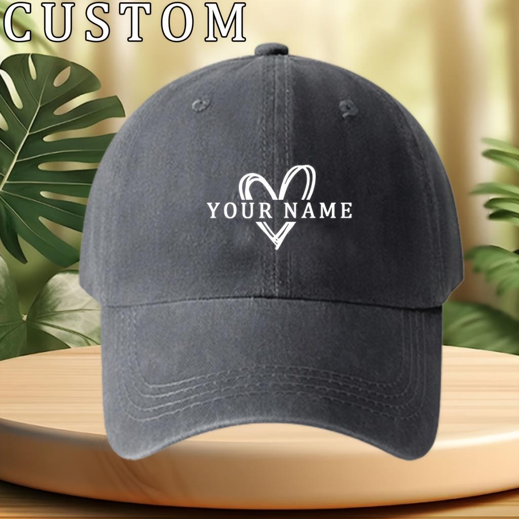 Customizable HeartShaped Name Baseball Cap Lightweight Vintage Washed Dad Hat Suitable for Unisex And Women Machine Washable O