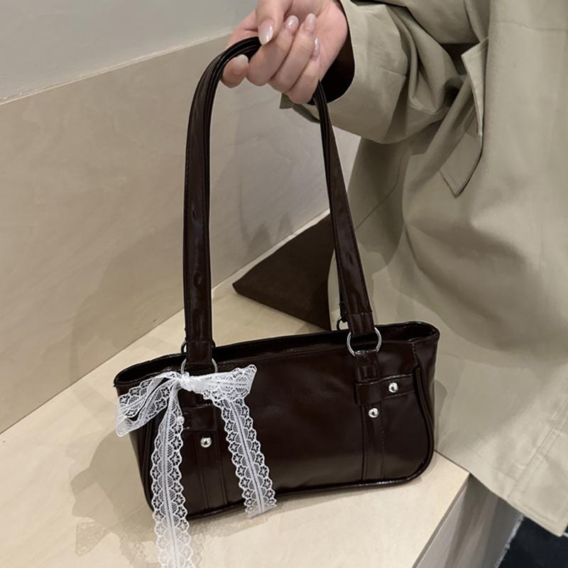 Yogodlns New Fashionable Oil Wax Leather Cylinder Handbag Women's Commuter Crossbody Bag Pure Color Crossbody Bag Retro Style