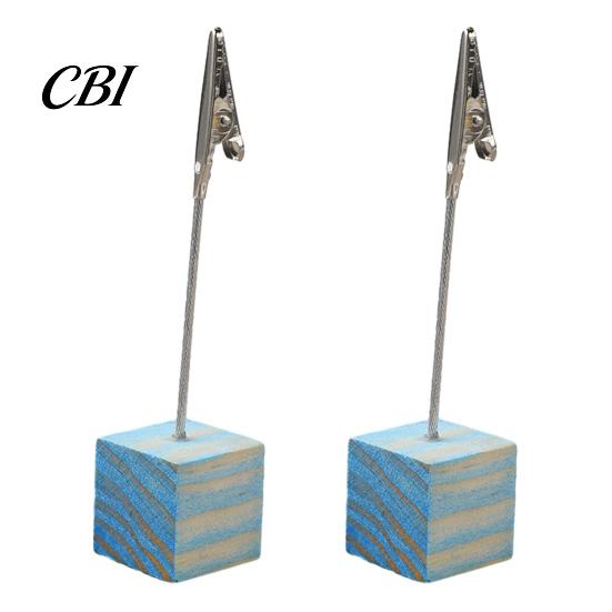 Thick And Thin Paper Clip 2 Pcs Wooden Cube Base Memo Holder with Clips, Mini Table Photo Postcard Number Stands for Name Cards, Photos, Memos,
