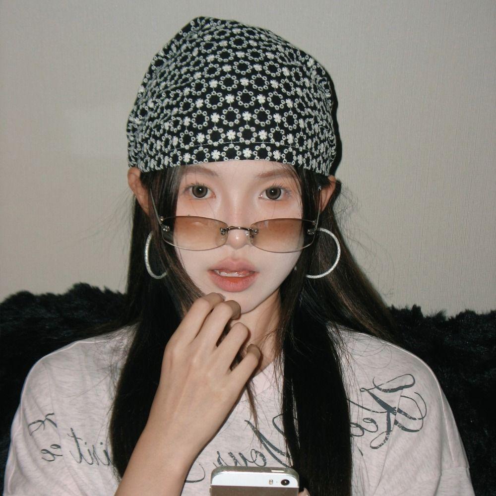 Punk Y2k Print Pullover Hats Ins Women's Turban Hat Retro Printed Beanies Cap Music Festival