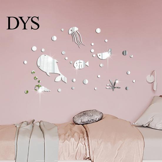 Children Bedroom Wall Decor Accessories 1 Set Marine Life Decals, Acrylic Mirror Fish Conch Stickers, Modern Texture Stickers Waterproof Self-Adhesive