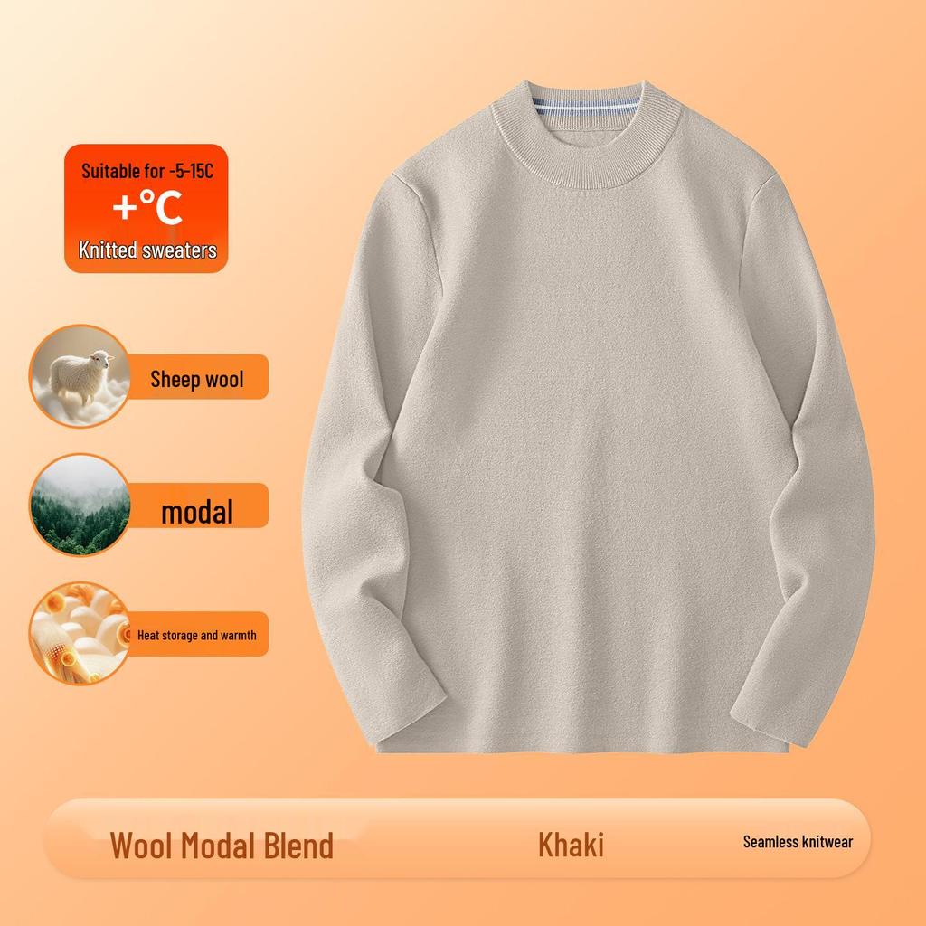 Men's 450G Seamless Half-High Collar Wool Sweater - Thickened Warm Knit Base Layer for Autumn/Winter
