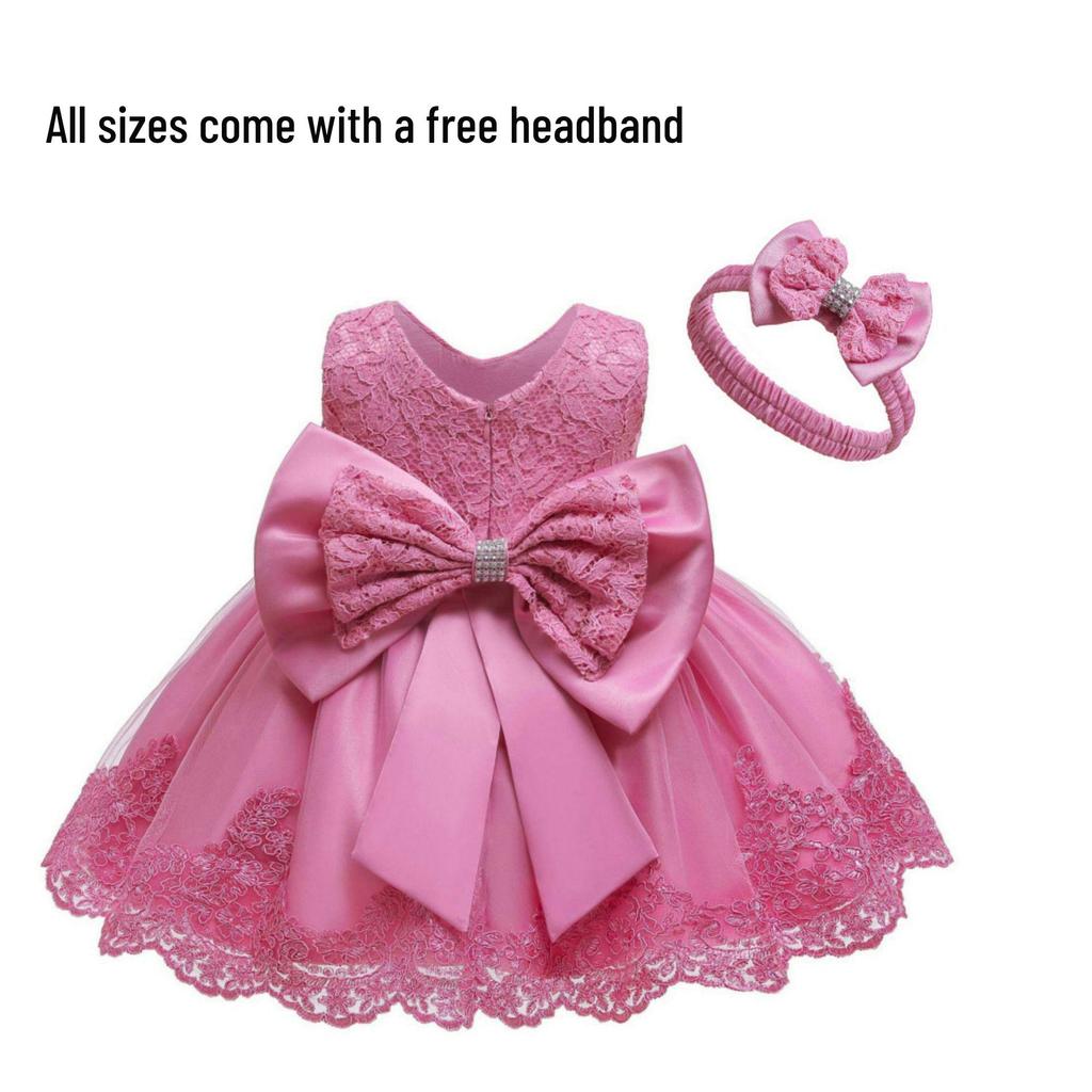 Children's Lace Color Block Birthday Bow Dress