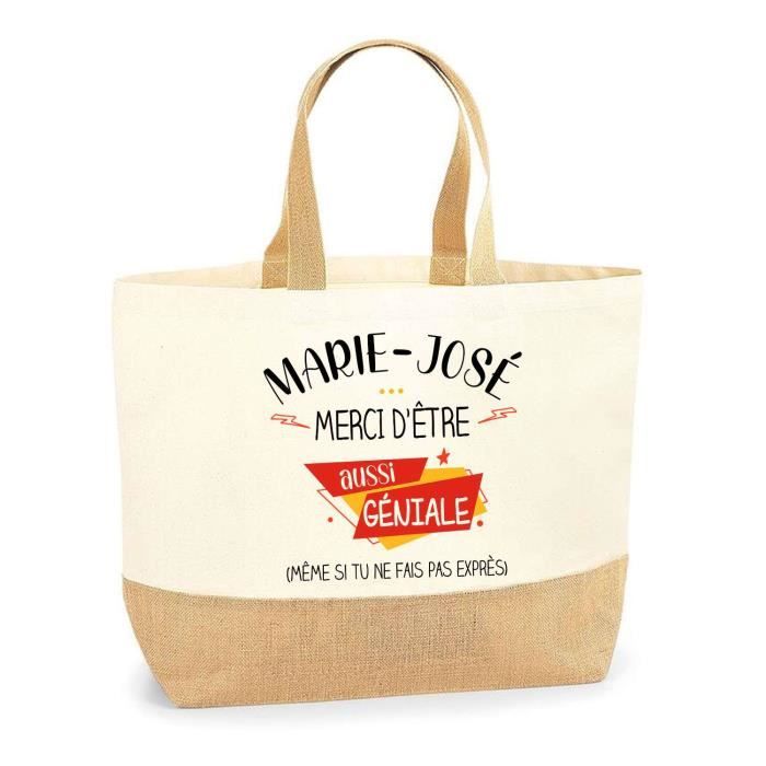 Tote bag en jute - PLANETEE - Marie-José géniale sans faire exprès - jute naturel - multicolore - personnalisable