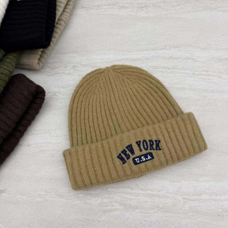 American retro letter embroidery knitted hat children's autumn and winter warm versatile cold hat showing face small wool hat male trend