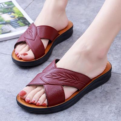 Women's Leaves Decor Sandals, Slip On Soft Sole Platform Casual Slides, Non-slip Summer Slides