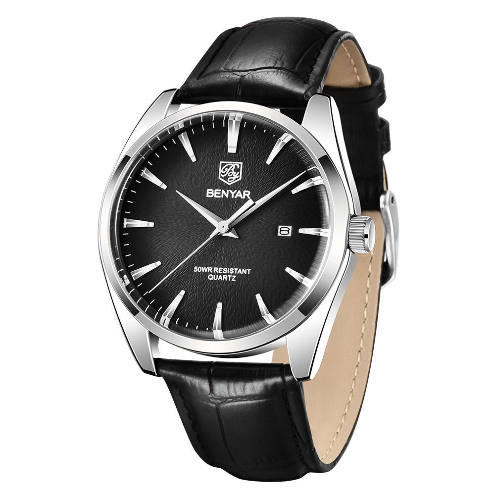 Binyan Men's Fashion Quartz Genuine Leather Waterproof Watch 5163