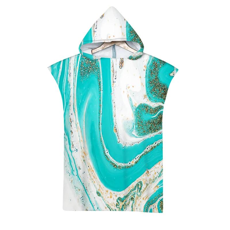 Microfiber Marble Printed Hooded Beach Towel for Boys Girls Adults Soft Quick Dry Swimming Pool Poncho Bath Towel Cloak Bathrobe