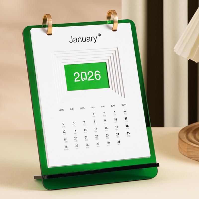 2026 Jahr des Pferdes Acryl-Schreibtischkalender - Einfacher Ins-Stil, Anpassbares Büro-Ornament