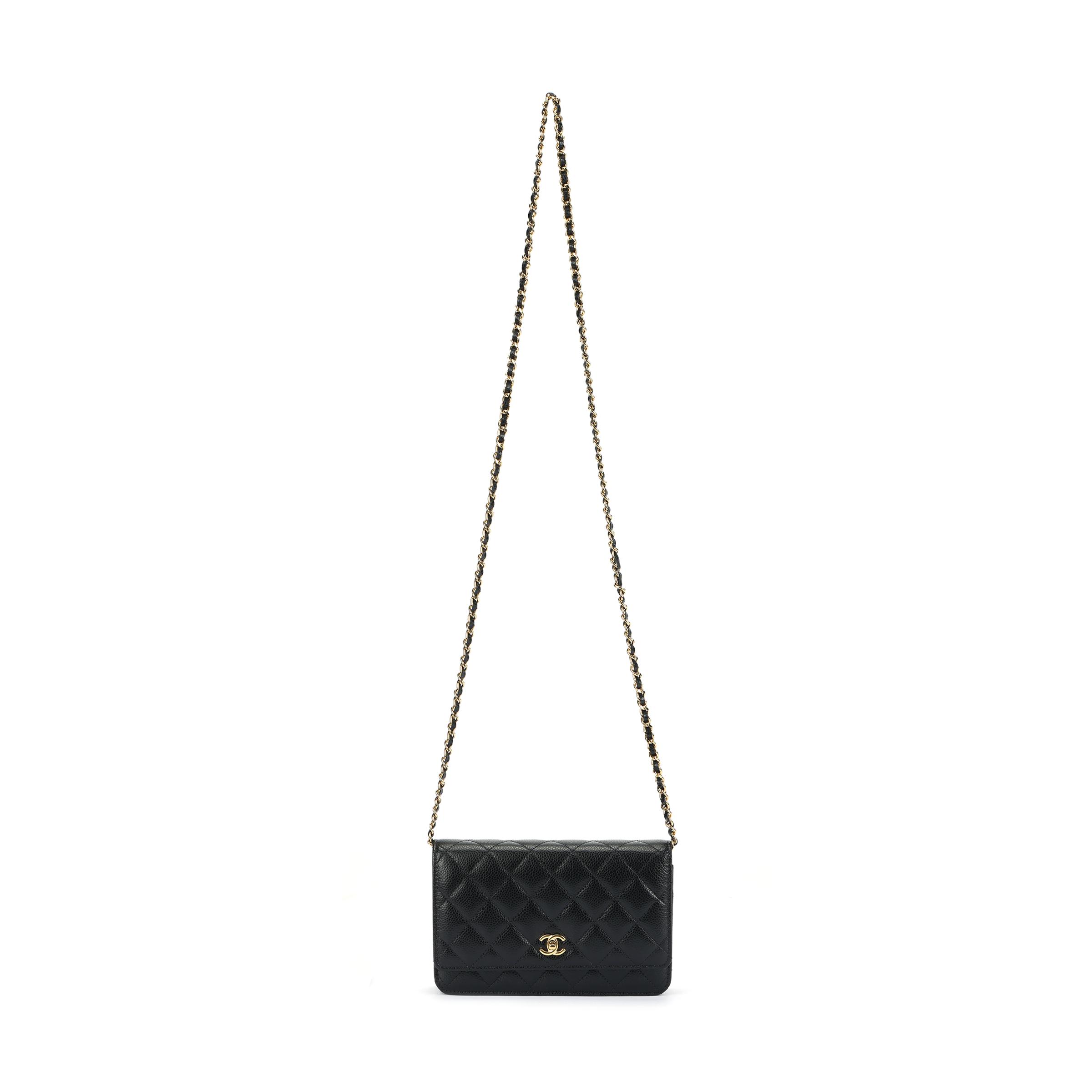 

Chanel Woc 25s Золота пряжка Візерунок лічі Діагональна сітка Шкіряний ланцюжок Теляча шкіра Сумка на плече Крос-боді Для жінок Чорний