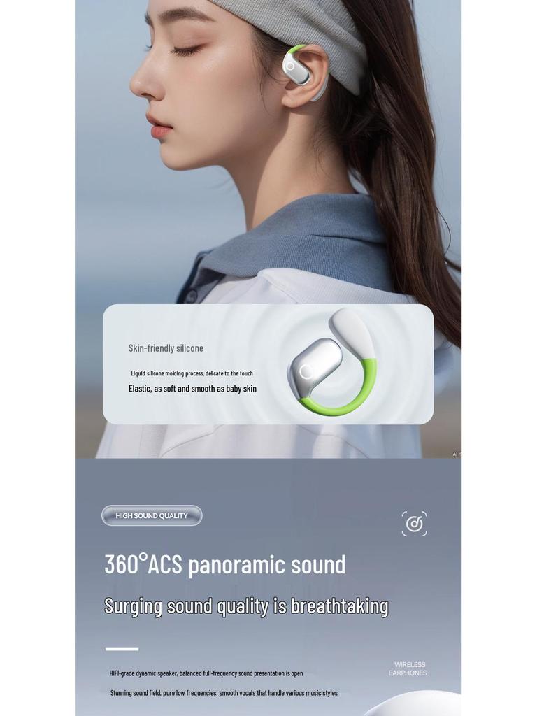 2025 Bone Conduction Bluetooth Ear-Hook Headphones: Long Battery Life, Noise Reduction, Ideal for Sports and Running