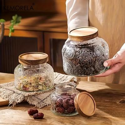 1/3PCS Retro Crabapple Patterned Glass Sealed Jars - Large Capacity Storage Jars for Dried Fruits Snacks and Candies Reusable