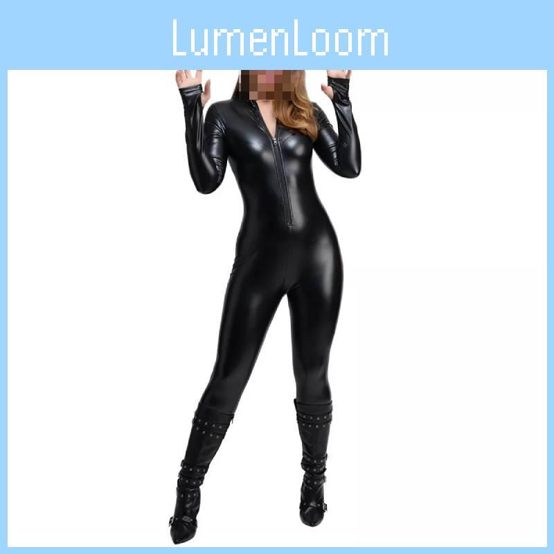 Tempting Black Full Body Latex Bodysuit With Long Sleeves And Zippered Design For Role Play And Cosplay