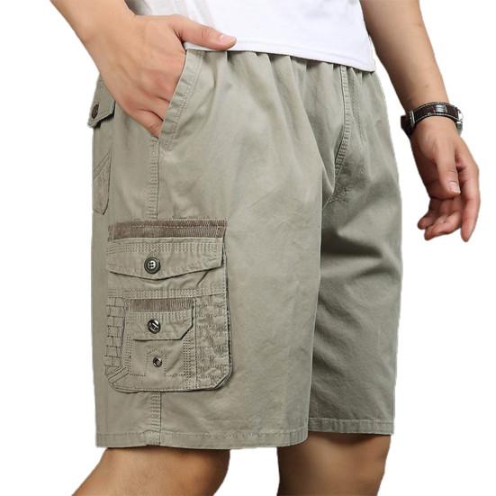 Sommer Herren Casual Shorts Locker Elastischer Bund Verstellbarer Kordelzug Mehrere Taschen Kurze Hosen Mittelalterlicher Mann Knielang Sporthose