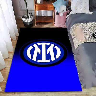 Inter Milan Logo Carpet with Black and Blue Gradient Pattern Design Suitable for Use As an Anti-slip for Living Room Bedroom Sofas