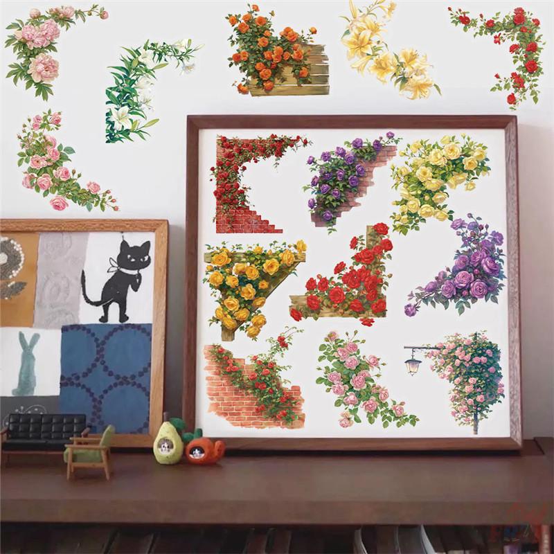 50Pcs/Set Retro Flower Wall Series 01 PET Stickers Waterproof DIY Fashion Doodle Decals Stickers