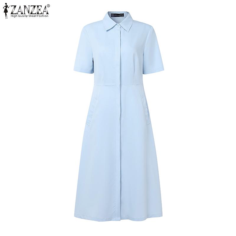 ZANZEA Rochie lejeră cu mânecă scurtă, cu guler răsturnat