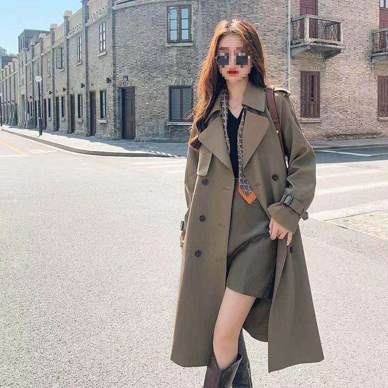 French Women's Drapey Mid-Length Trench Coat - Spring/Autumn, Waist-Cinching, Fashionable.