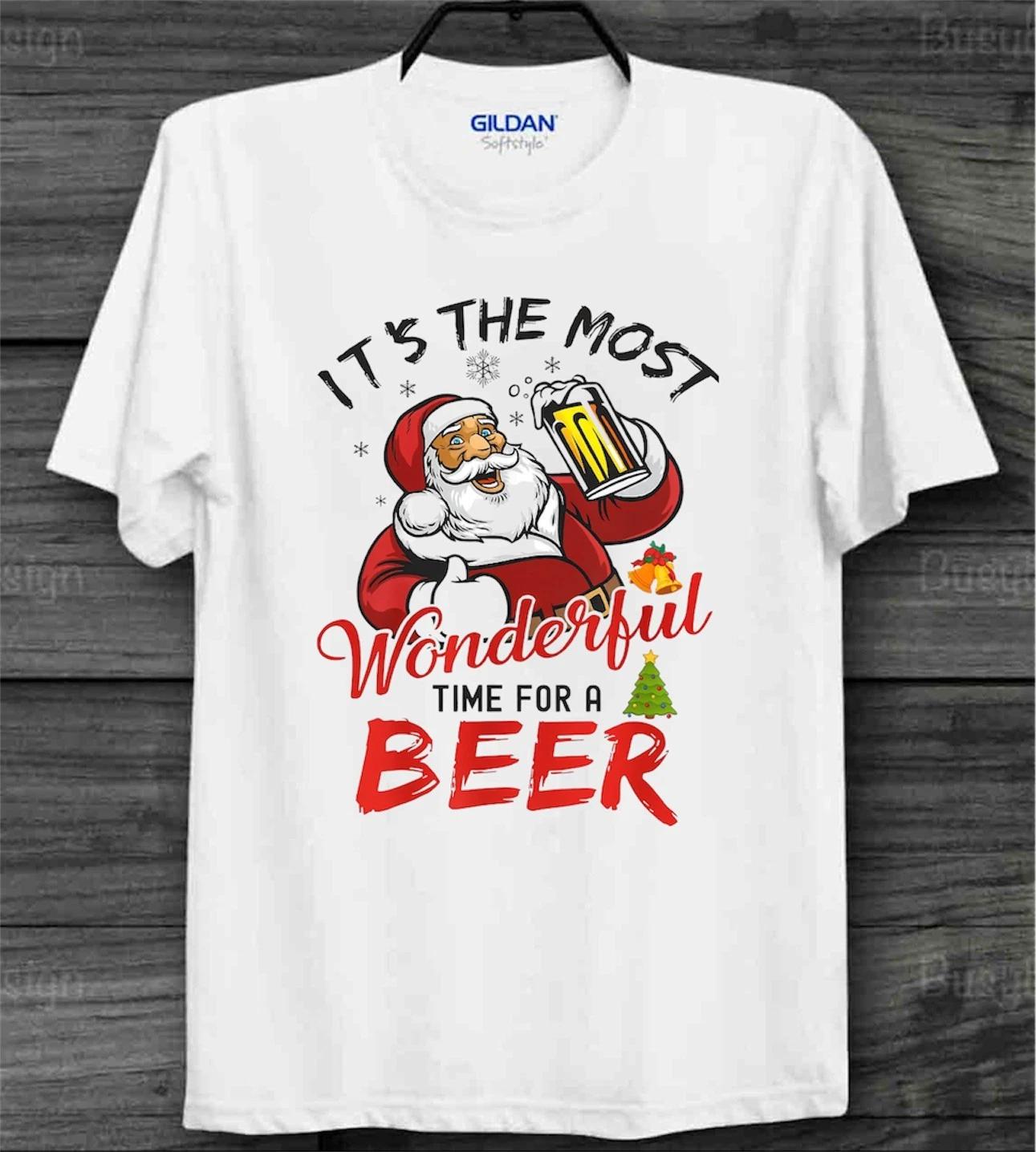 

Funny Santa Beer Christmas T-Shirt Men & Women Most Wonderful Time for a Beer S