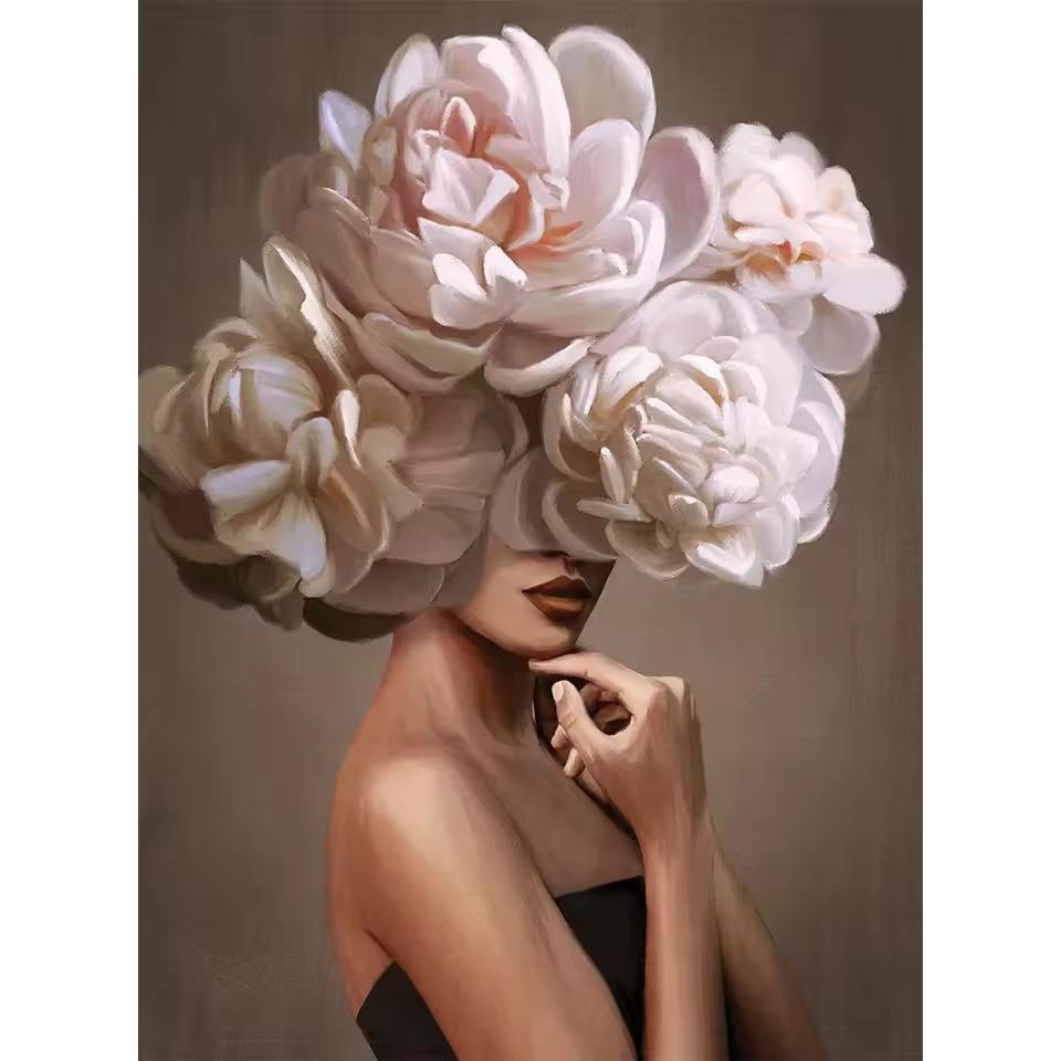 Kwiaty Głowa Sztuka Portret Kobiety Obraz na Płótnie Nowoczesna Sztuka Ścienna Portret Kobiety Plakaty i Druki Salon Dekoracja Domu