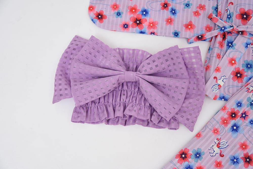 Yukata Easy To Wear One Piece Large Flower Yukata Set Children Girls Kids Jinbei Obi Set 100 110 120 130 140 Summer Festivals Fireworks Festivals