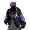 Nieuwe alfabet donsjas dames korte capuchon verdikte jas mode trendy merk splicing contrasterende top