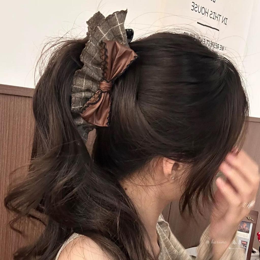 New Vintage Korean Bow Hair Clips for Women Girl Elegant Retro Ladies' Plaid Skirt Hem Bow Hair Clip