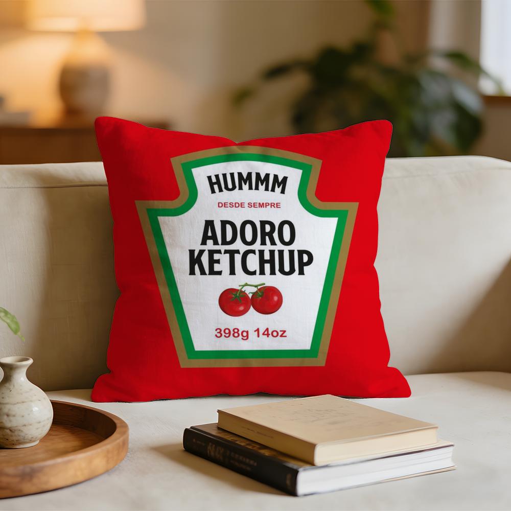 Funny Ketchup Label Cushion Cover Short plush pillowcase for bed sofa carwashable