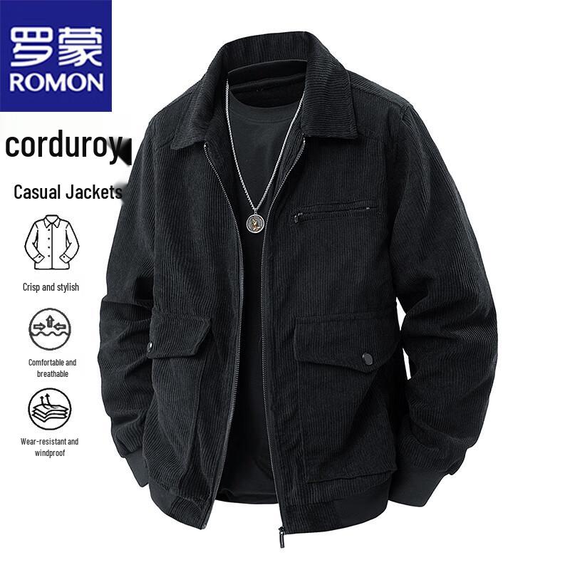 ROMON Men's Corduroy Collared Casual Jacket