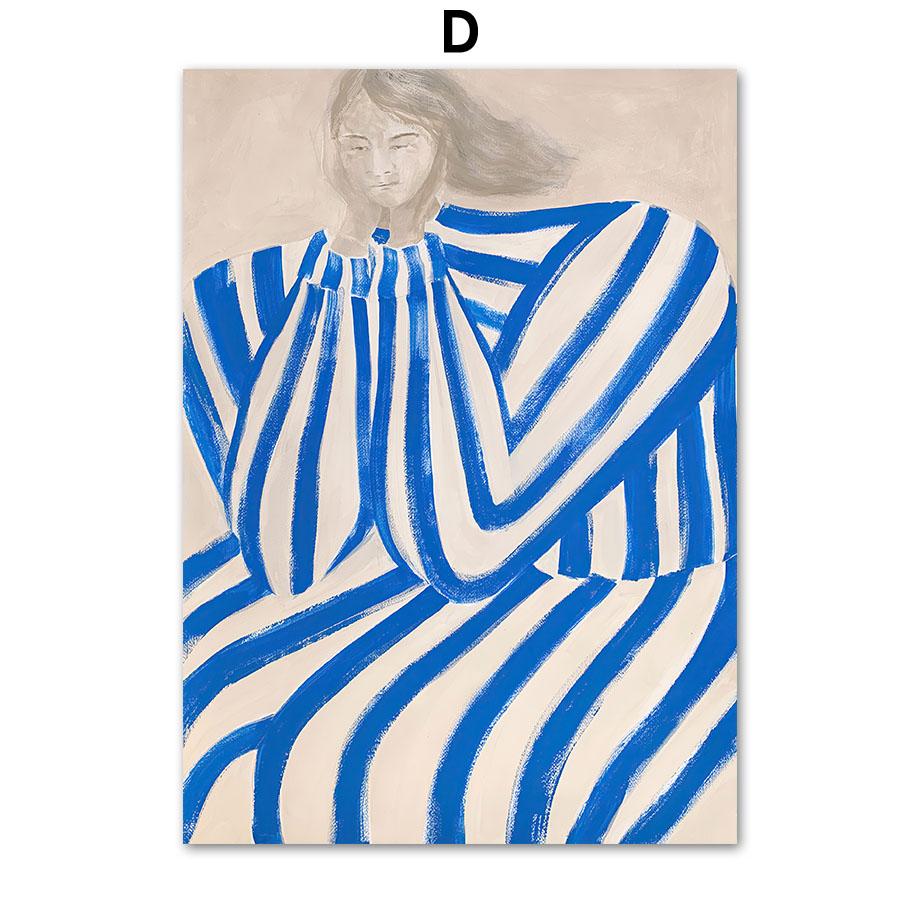 Abstract Line Striped Girl Art Print, Yayoi Kusama Canvas Painting, Flower Market Wall Pictures, Living Room, Home Decoration