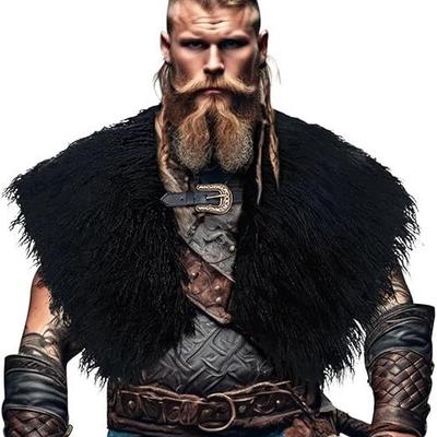 Viking Faux Fur Shoulder Pauldrons Medieval Cosplay Fur Shoulder Cape for LARP Warrior Halloween Theme Party Costume Accessories