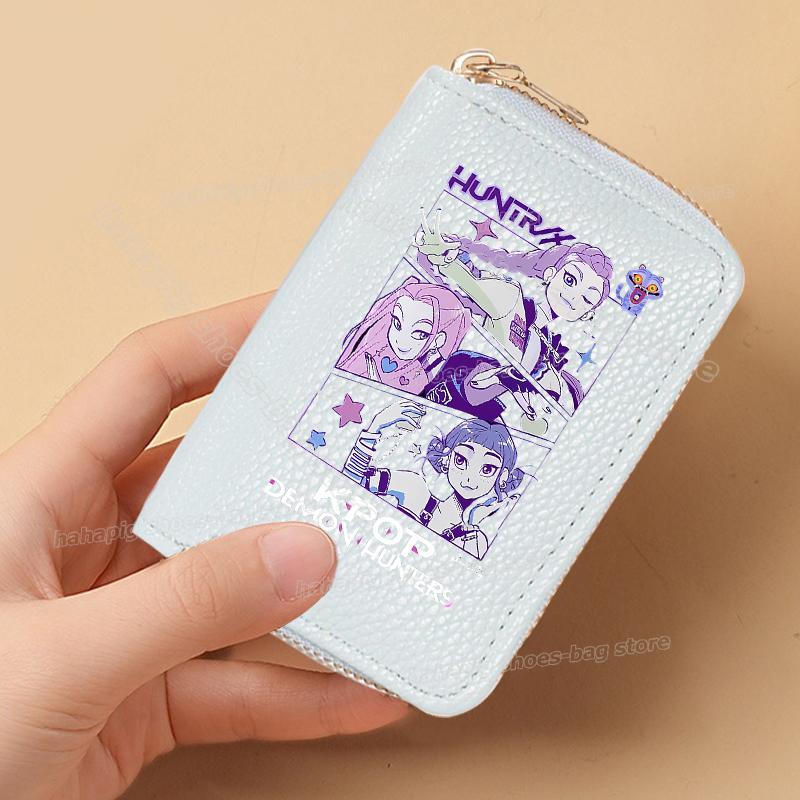 Perfect KPop Demon Hunters Women Short Wallets Pu Leather Credit Card Holder Multi-slot Small Zipper Wallets Female Clutch Coin Purse