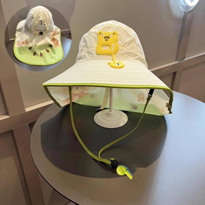 Cartoon Children'S Sunscreen Hat Beach Hat Uv Protection Summer Thin Breathable Large Brim Fisherman Hat With Windproof Rope