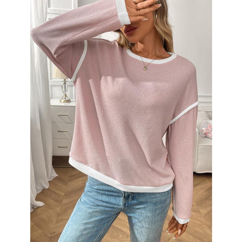 TIFICY Women's Fashion Casual Spring Autumn Solid Color Print Long Sleeve O-Neck Blouses & Shirts