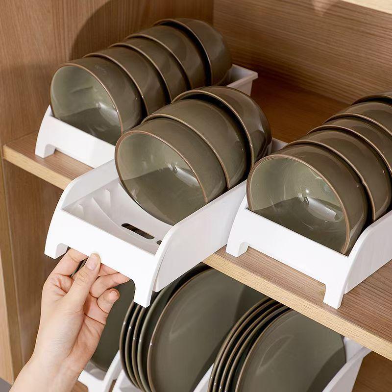 Japanese-Style Multifunctional Dish and Bowl Storage Rack with Drainage and Divided Slots for Plates and Tableware