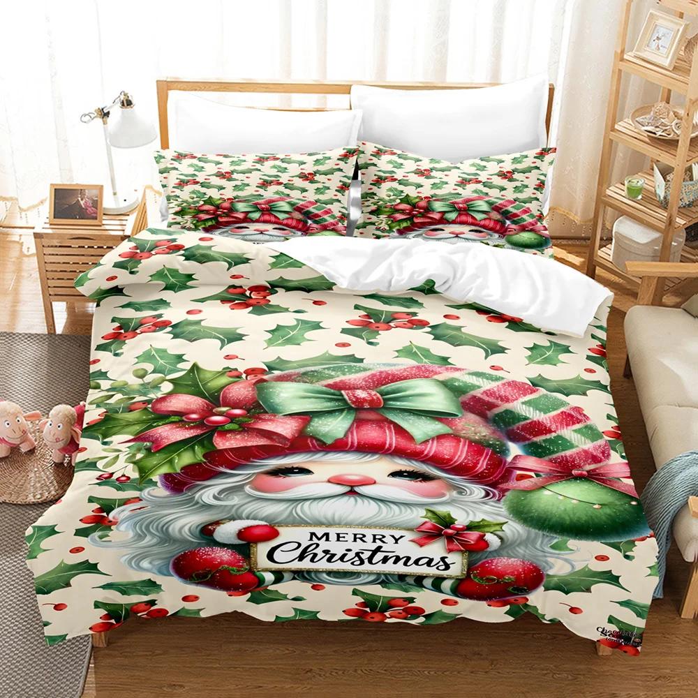 Set copripiumino alla moda 3 pezzi, Set biancheria da letto con stampa di gnomi natalizi a quadri, Copripiumino morbido e confortevole, Per camera da letto, Camera degli ospiti