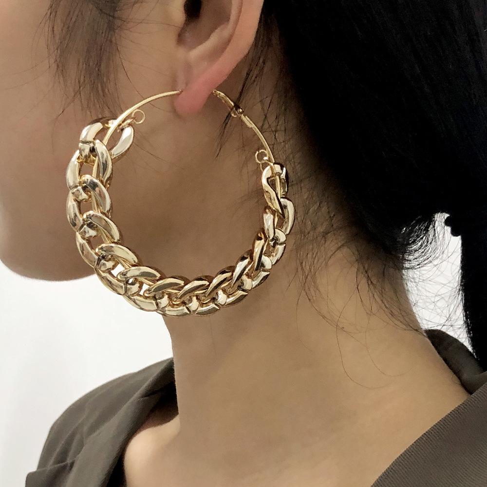 Exaggerated Creative Earrings Women, Personalized Punk Big Circle Earrings Thick Chain Earrings