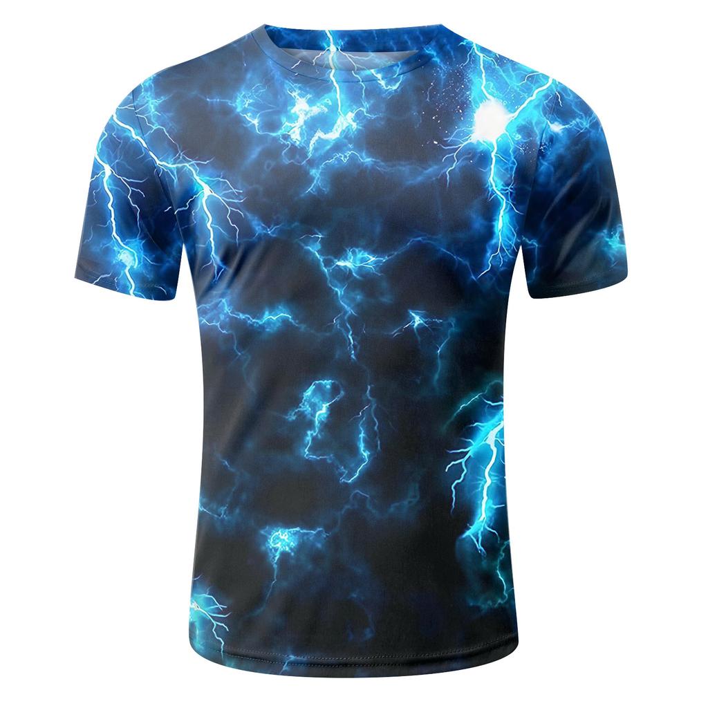 Camiseta masculina de verão com estampa de letras 3D e gola redonda, manga curta
