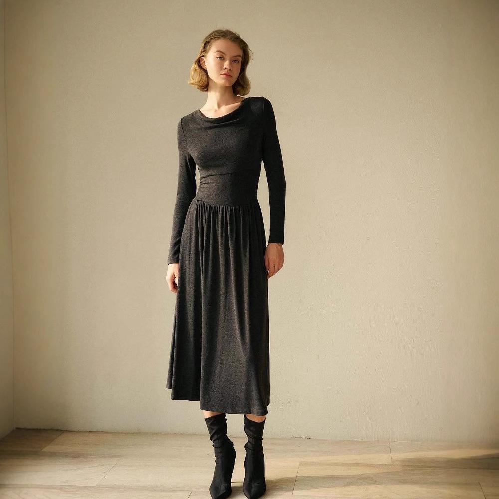 2025 Autumn Slim Fit Long-Sleeve Dress - Comfortable, Versatile, and Elegant Women s Daily Wear. Double Extra Large темно-серого