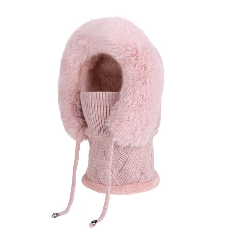 Winter Warm Mask Scarf Integrated Cap Outdoor Windproof Knitted Cap Women's Ear Protection Wool Cap