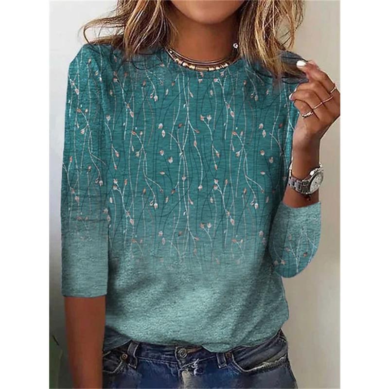 Women's T Shirt Tee Tops Floral 3D Print Fashion Long Sleeve Festival Holiday Funny O-Neck Regular Fit Spring & Fall Sweatshirt