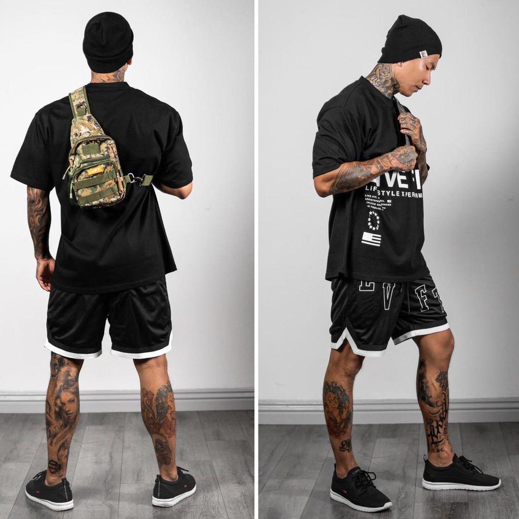 Pánské nadměrné velikosti ležérní fitness tričko s krátkým rukávem a kulatým výstřihem - Prodyšné, široká ramena, streetwear.