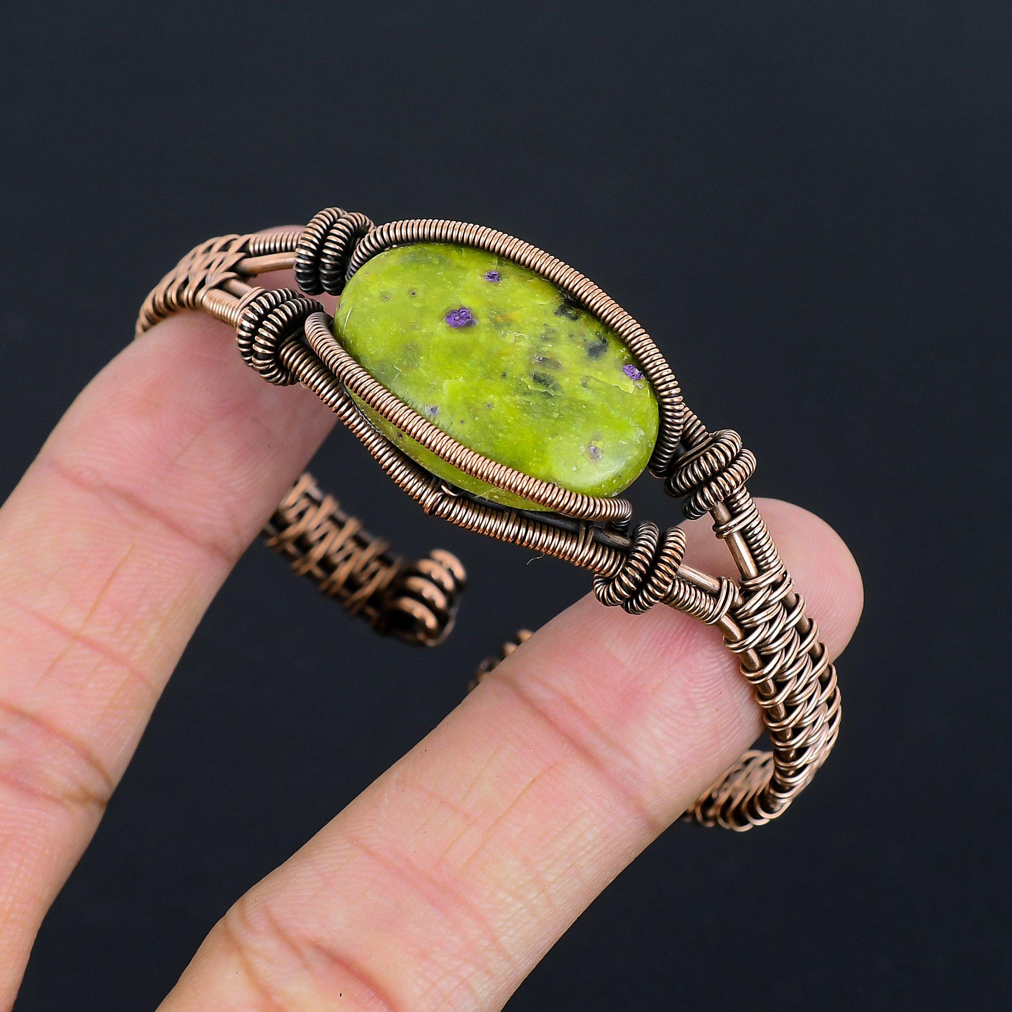 

Браслет-манжета из стихтита, обернутый медной проволокой 999 пробы, дизайнерское ювелирное изделие ручной работы, регулируемый браслет, подарок для мамы