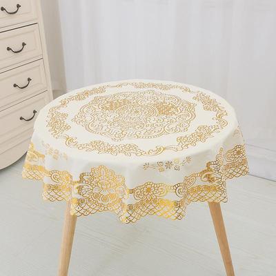 Nappe Ronde en PVC Doré Européen 90cm, Blanc & Argent, Design Ajouré