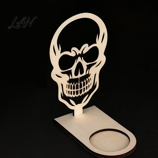 Halloween Tealight Base Wooden Candle Holder Ornaments, Decorative Cat/Pumpkin/ Ghost/Skull Projection Theme Light Stand, Creative Tabletop