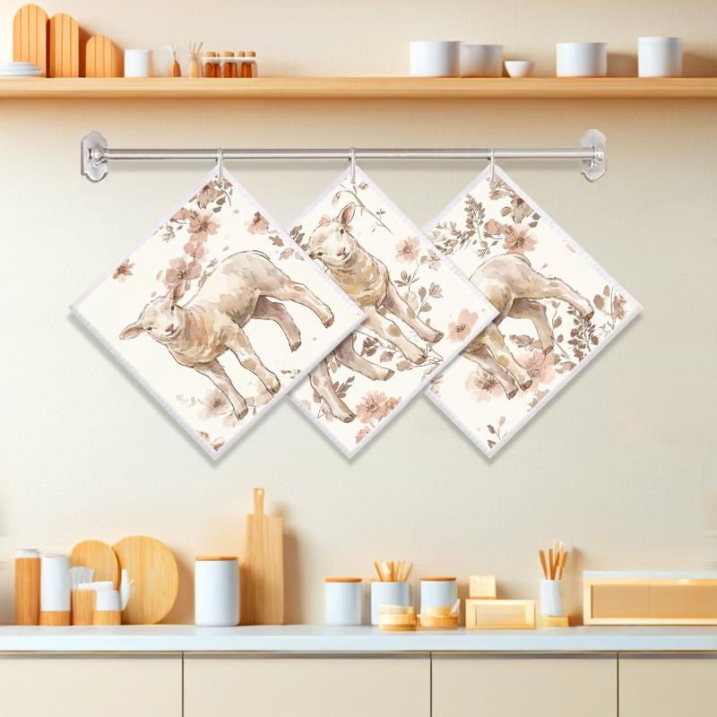 

6PCS Cleaning Dishcloths Reusable Kitchen Dish Towels Sheep Pattern Dishcloth Absorbent Lint Free Cloth Washable Duster Rags Tea Towels J127B-3PCS