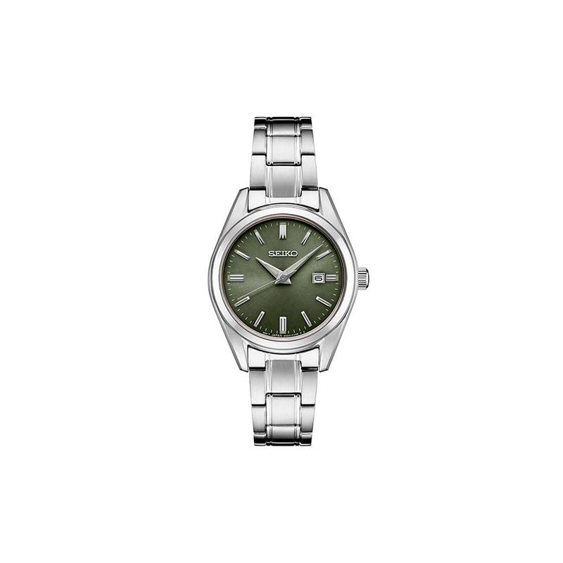 SEIKO Quartz Series 100m Waterproof Quartz Steel Strap Women s Watch Green Dial SUR533 синий