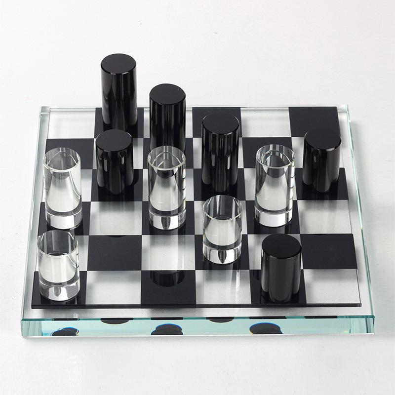 Creative Light Luxury Geometric Chess Soft Decoration Living Room Model Room Office Crystal Black and White Chessboard Ornaments