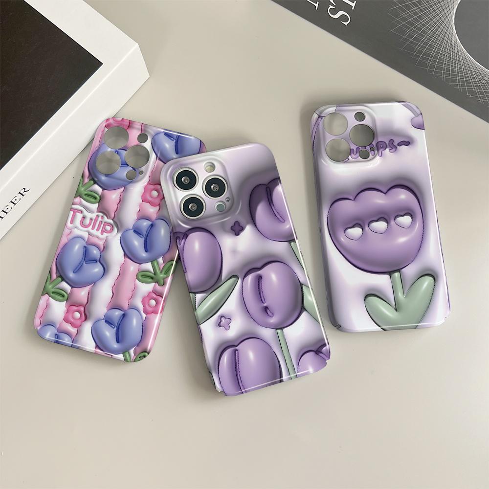 For iPhone 16 15 14 Samsung S23 A23 A52 A33 A73 A53 Huawei Xiaomi Redmi OPPO Vivo Beauty Purple Flowers Design Full Camera Protect Hard Phone Case
