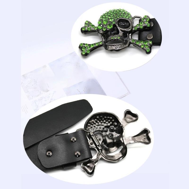 Skull Head Buckle Belts Woman Waist Strap Rhinestone Buckle Belts Western Cowboy Y2k Girls Fashion Belt for Jeans